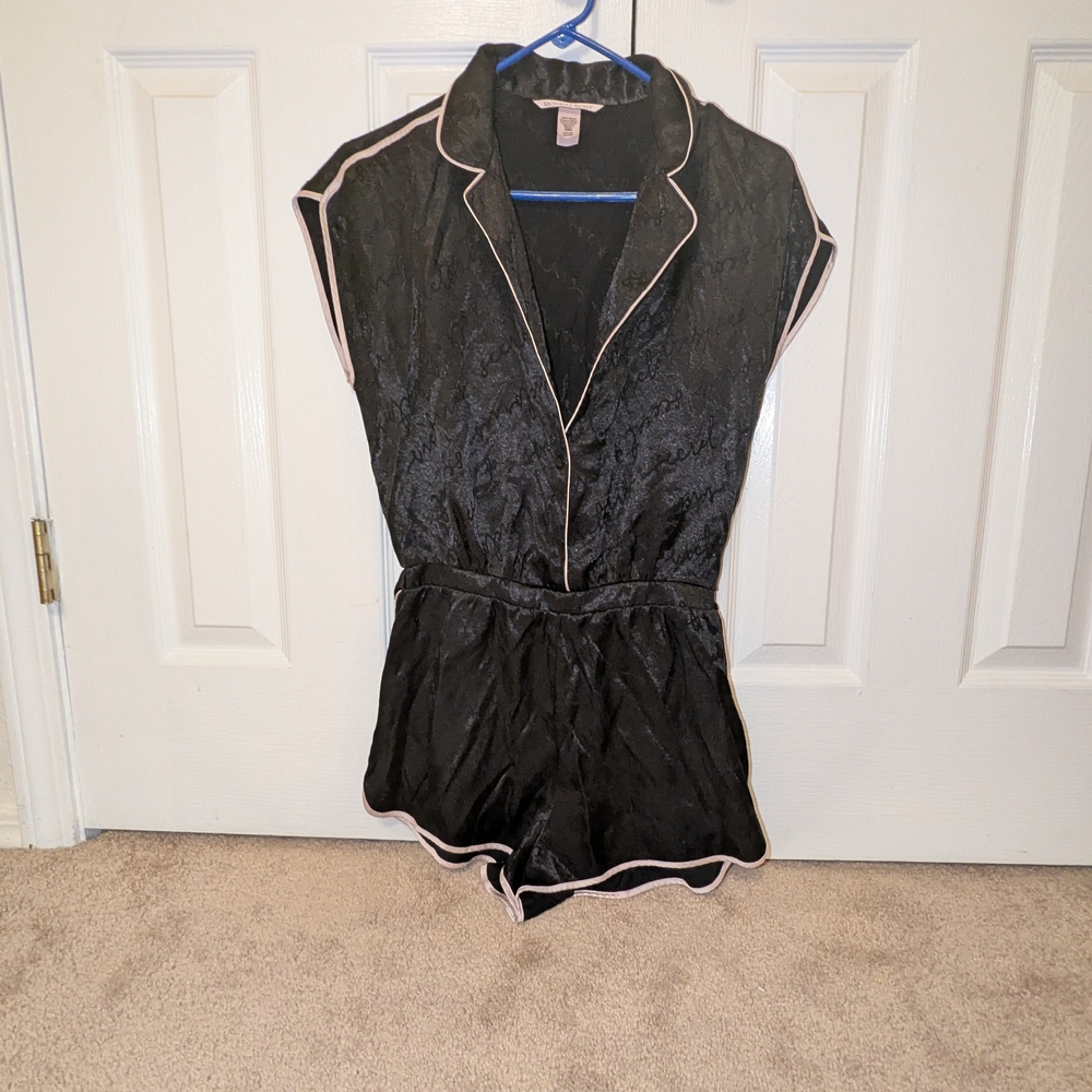 Victoria's Secret Black Pajama Romper with Pink Trim
